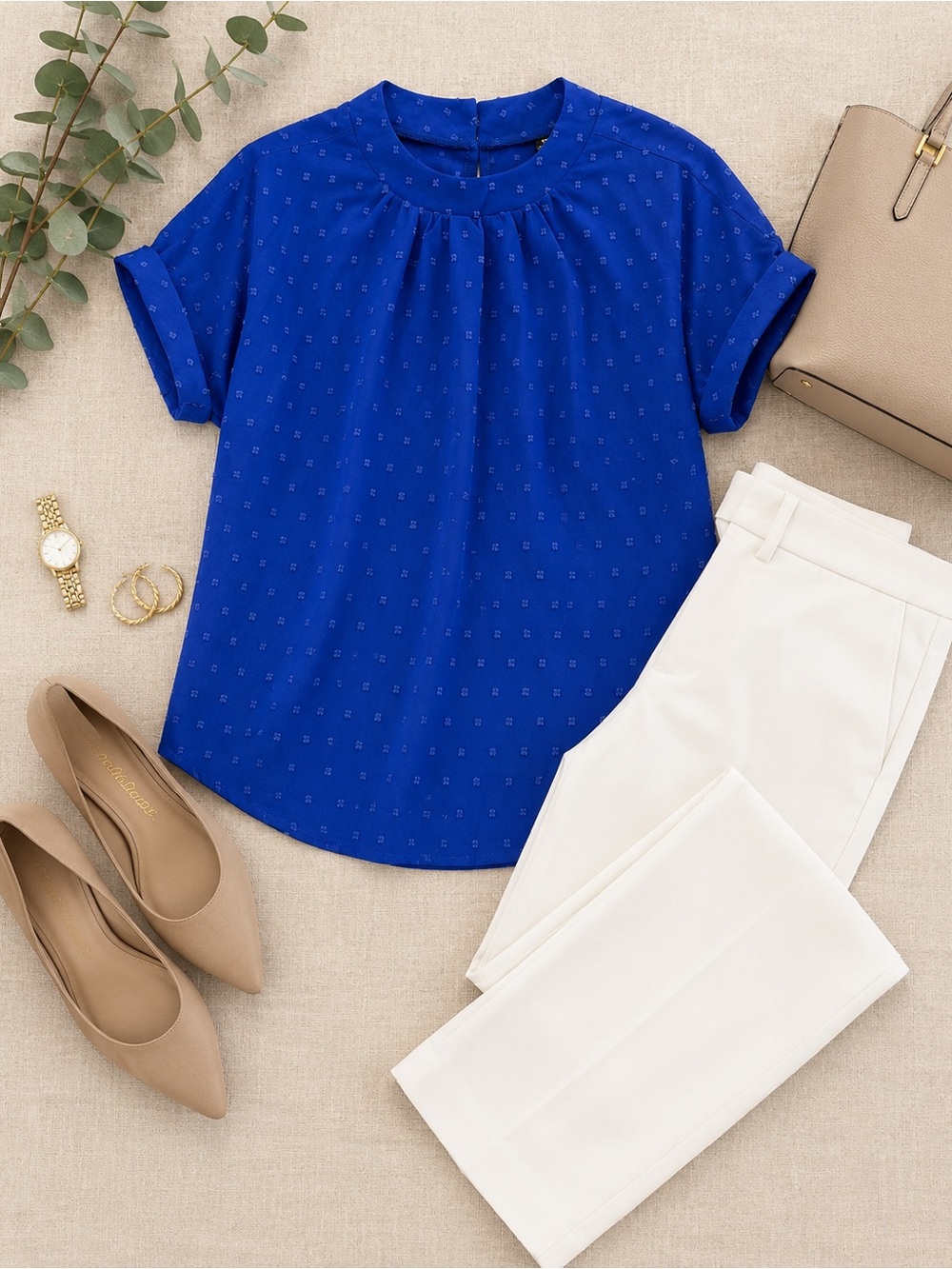 SHEIN Royal Blue Swiss Dot Blouse Size Medium Career Casual